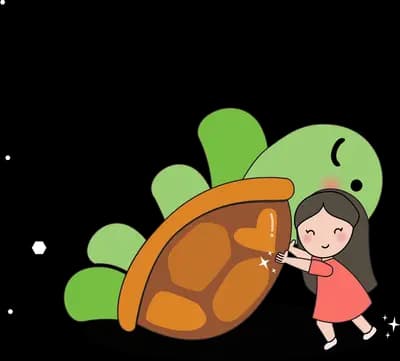 Girl leaning against a giant turtle among bushes