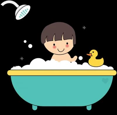 Child in a bathtub with a rubber duck