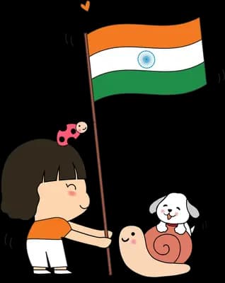 Girl carrying the Indian flag with a dog and snail