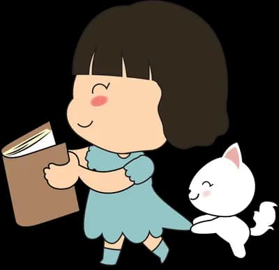 Girl carrying a clipboard with her cat behind