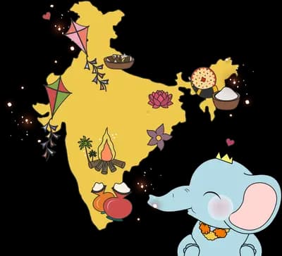 Children and an elephant around a map of India