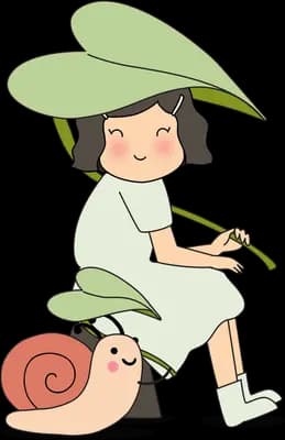 Girl in a wide hat sitting on a giant snail
