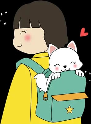 Girl carrying a cat in her backpack