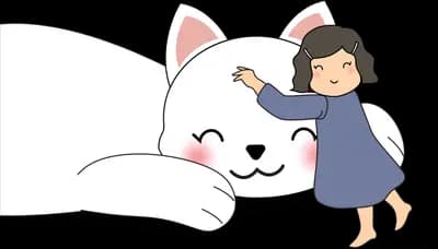 Girl stroking a large sleeping cat
