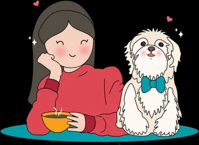 Woman eating from a bowl beside her dog