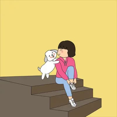 Girl sitting on steps with her cat