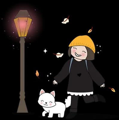 Woman walking past a street lamp with a cat