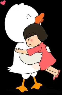 Girl hugging a large white duck