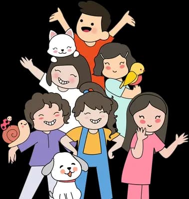 Large extended family group with dogs