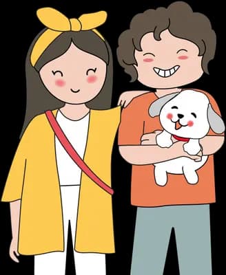 Couple standing together holding their dog