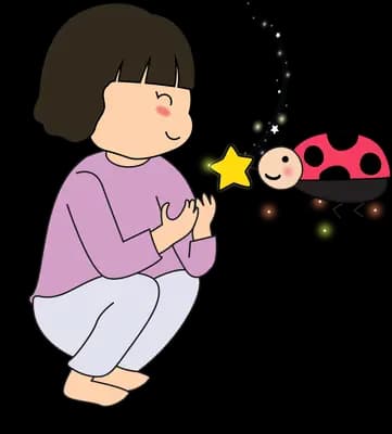 Girl offering a star to a large ladybug