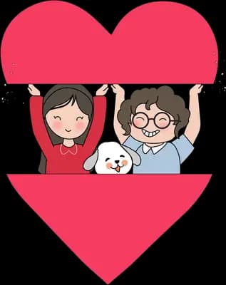 Family framed inside a large red heart
