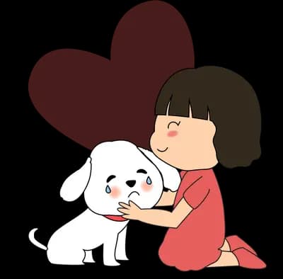 Girl kissing her dog inside a pink heart