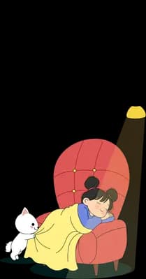 Girl in a yellow dress seated against a red shell with a rabbit beside her
