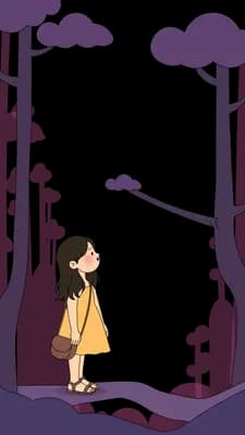 Girl pausing with her dog under a lamp on a purple tree path