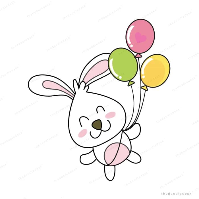 Bunny holding a bunch of balloons