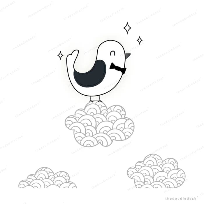 White bird perched among sketchy clouds