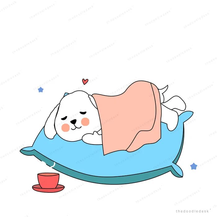 Dog asleep on a pillow under a blanket