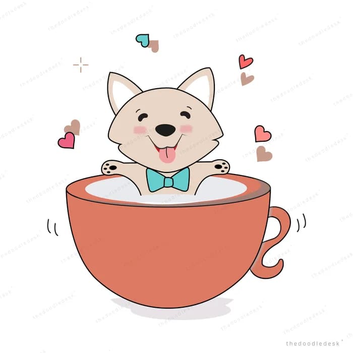 Cat in a bow tie sitting inside an orange teacup