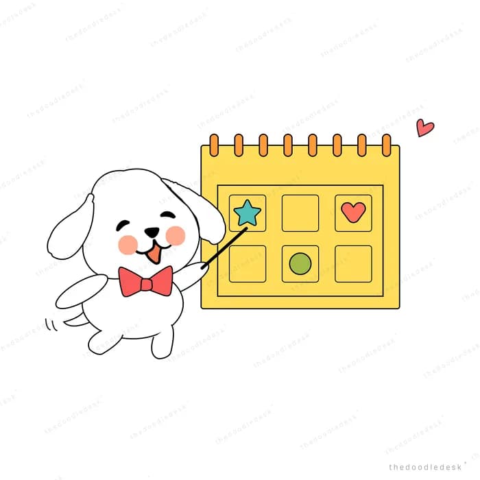 Dog marking a date on a wall calendar