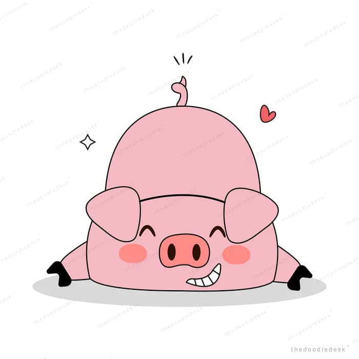 Pink pig lying flat on its belly