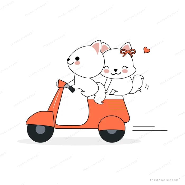 Two rabbits riding an orange scooter together