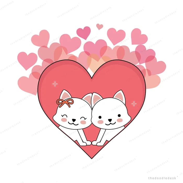 Two cats framed inside a large heart of small hearts