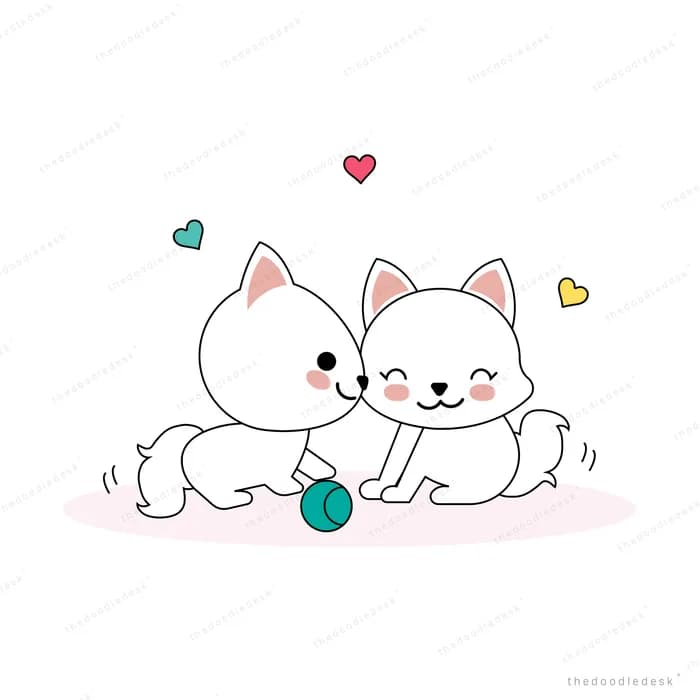 Two cats playing with a ball of yarn