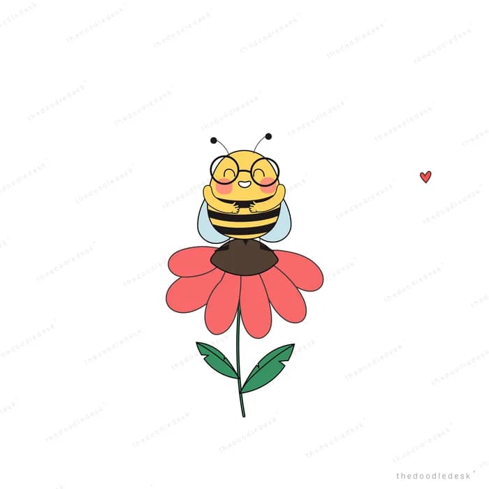 Bee resting on a red flower with a heart
