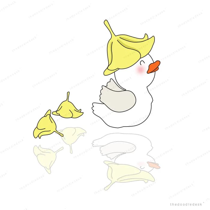White swan with yellow reflections on water