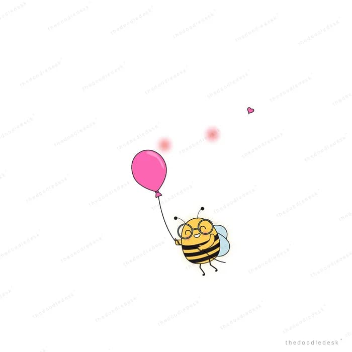 Bee carrying a pink balloon