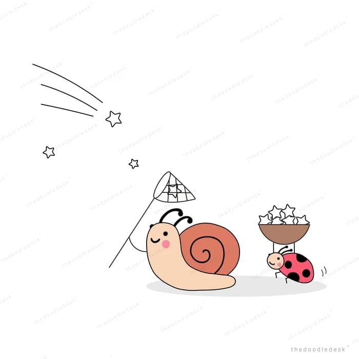 Snail with a net catching falling sparks