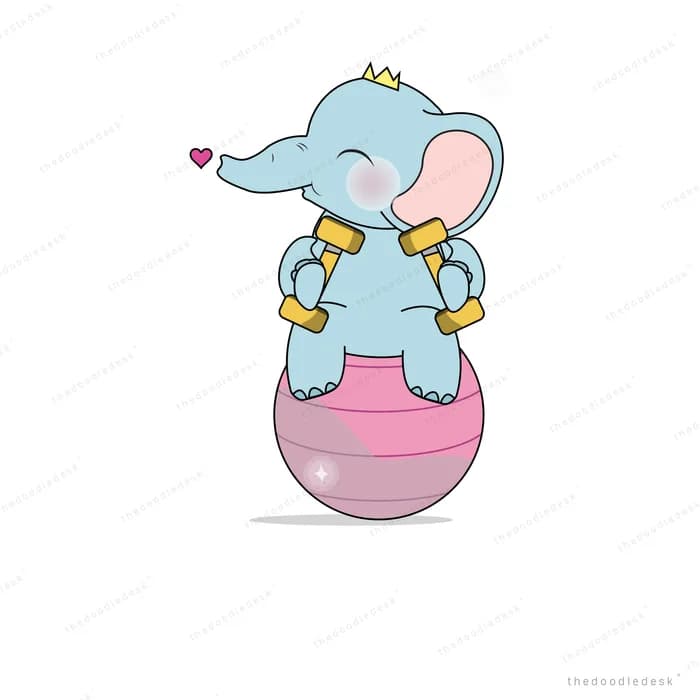 Crowned elephant balancing on a pink ball