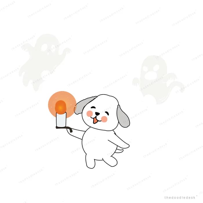 Dog holding a phone showing a lit candle