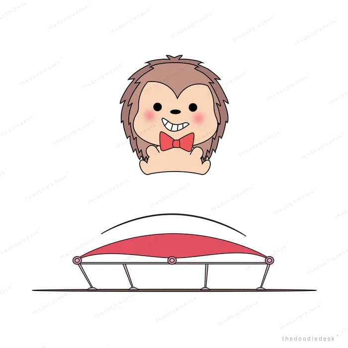 Hedgehog standing above a red and white shape