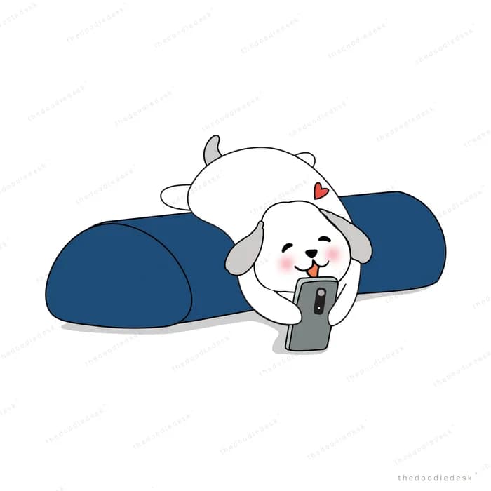 Dog resting on a dark blue cushion with a mug