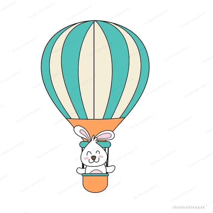 Rabbit riding in a hot air balloon basket
