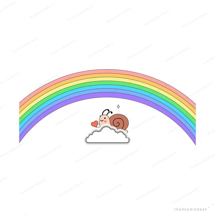 Snail resting on a bright rainbow arc