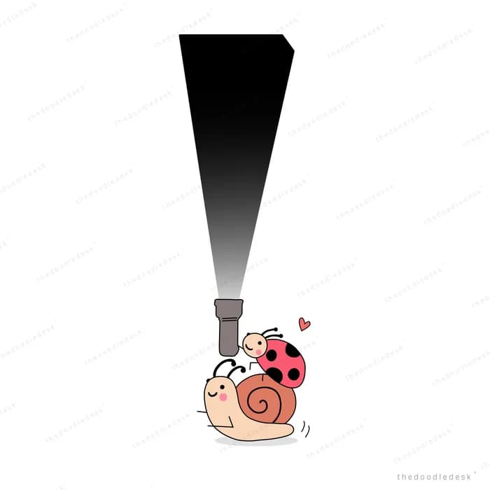 Snail beneath a large dark megaphone