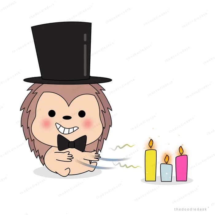 Lion in a top hat with paint bottles