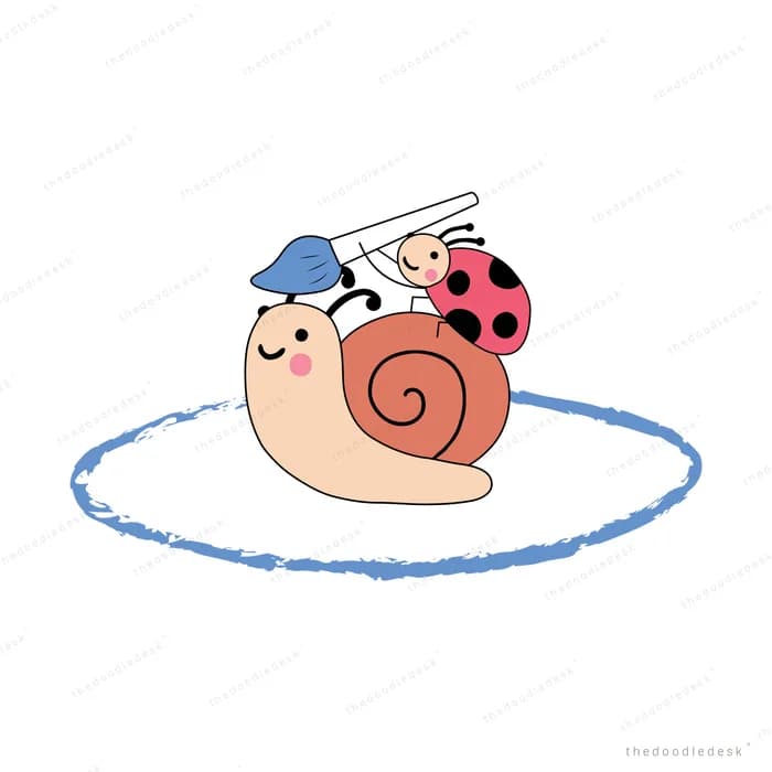 Snail wearing a paper hat inside a chalk circle