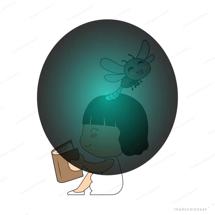 Insect above a glowing teal orb on a stand