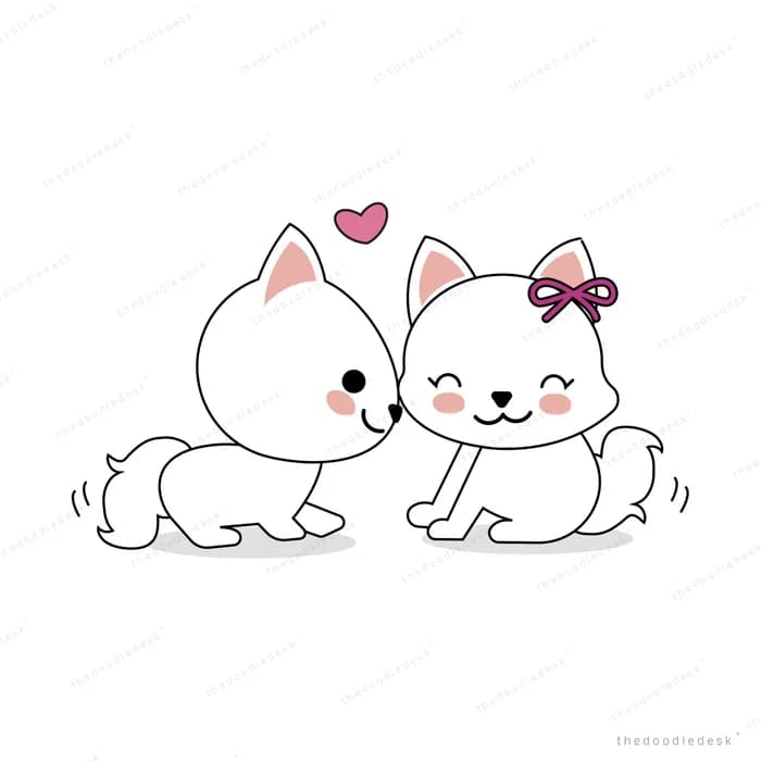 Two cats lying together with a heart