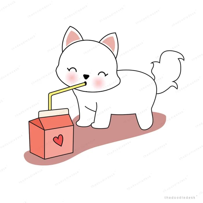 Cat drinking from a juice carton with a straw