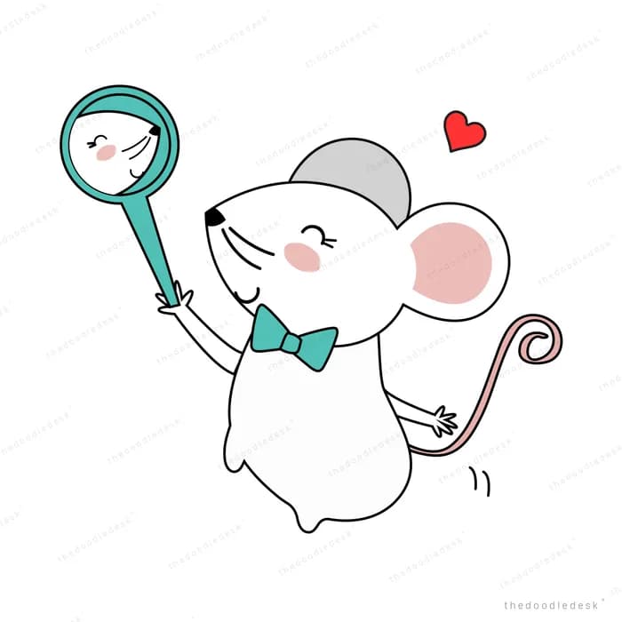 Mouse holding a hand mirror beside another