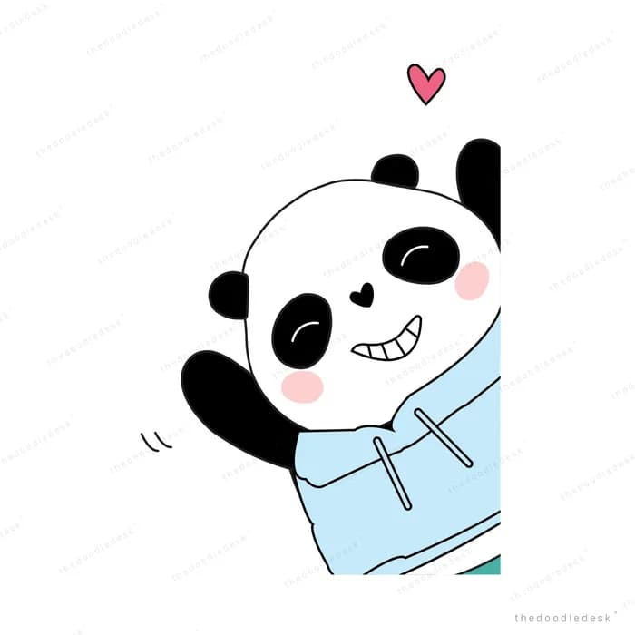 Small panda in a blue robe with hearts