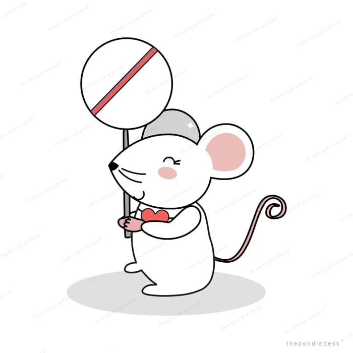 Mouse holding a no-entry sign on a pole