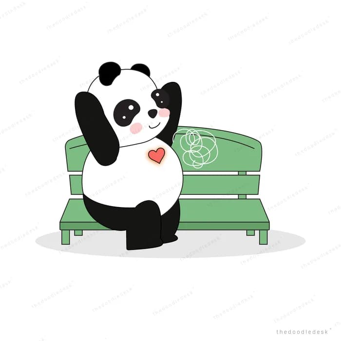 Panda sitting on a green park bench
