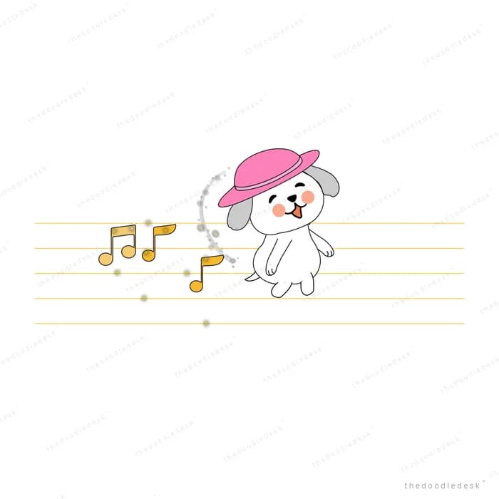 Dog in a pink hat with a beaded strand