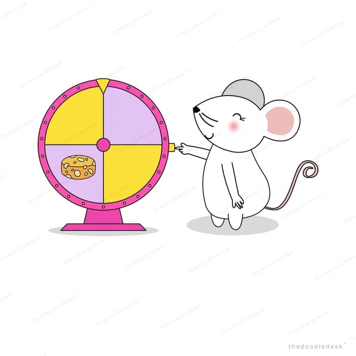 Mouse spinning a colourful prize wheel